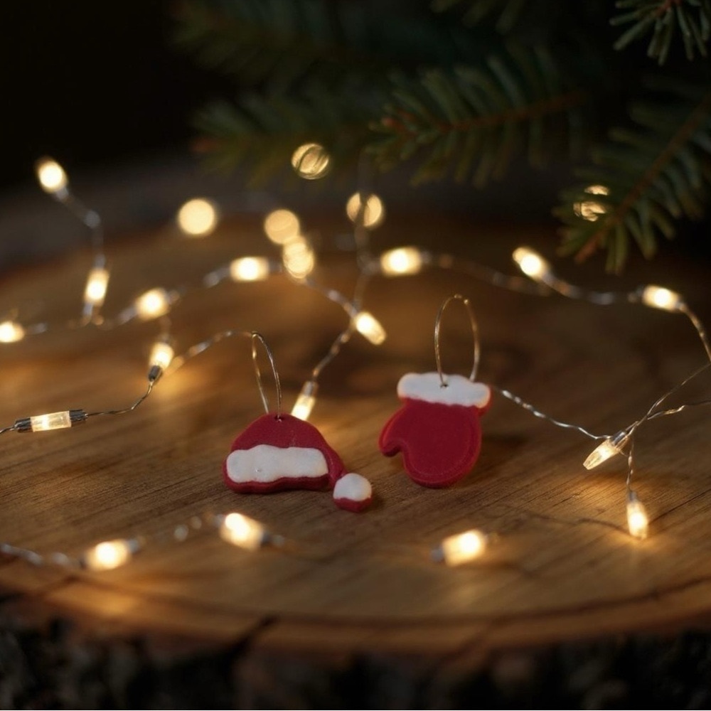 Festive Red Santa Hat and Mitten Earrings